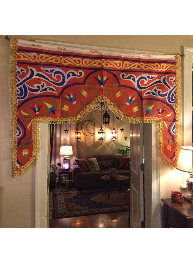 2 Pcs Traditional Ramadan Khayamiya Door Hanging - Classic Arch Design with Gold Fringe - 85 x 65 cm - Image 5